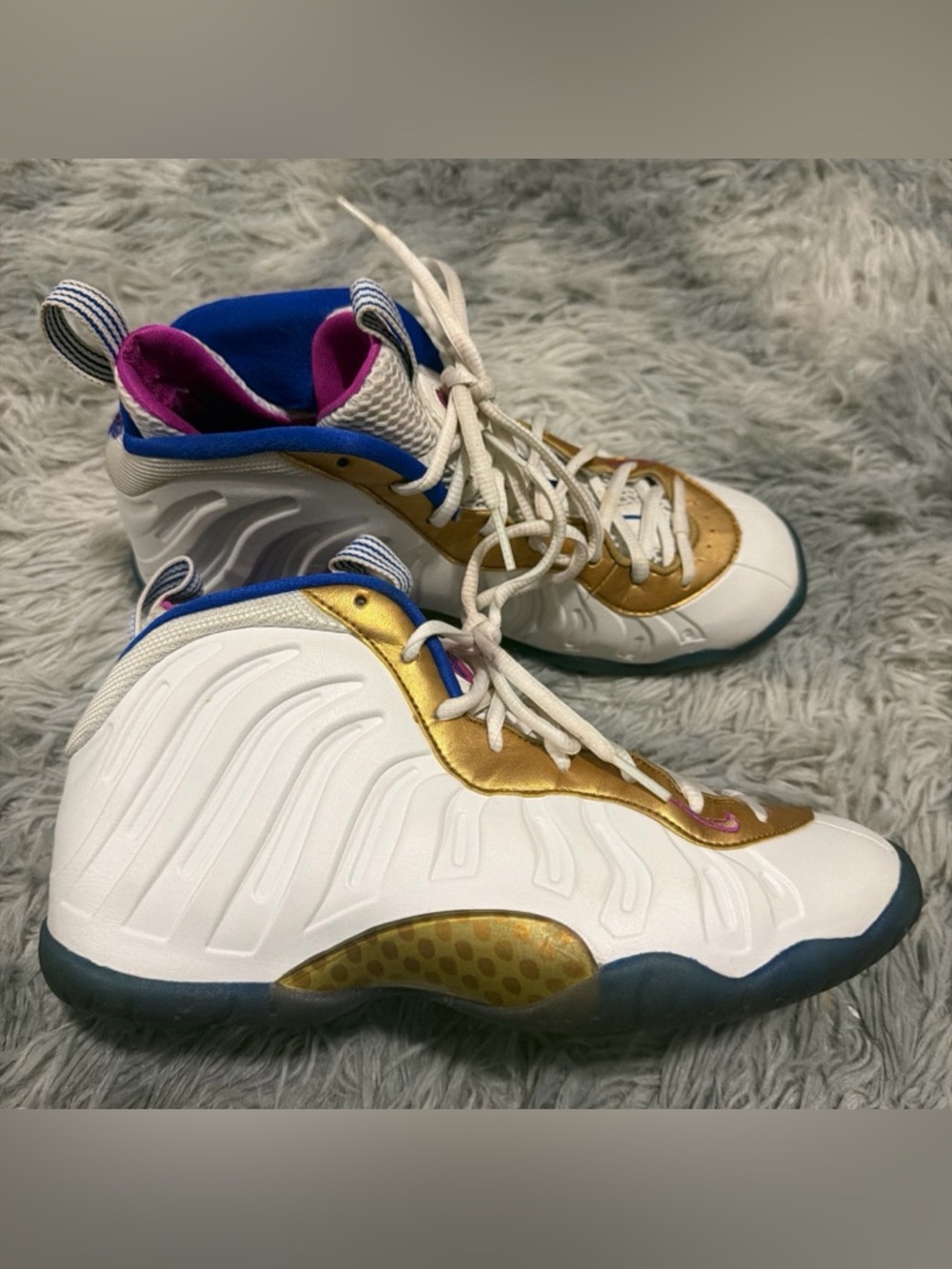 Nike Little Posite One (GS) White Fuchsia Blue Size 6.5Y Shoe